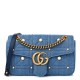 GUCCI Denim Matelasse Pearl Studded Small GG Marmont Shoulder Bag Blue GUCCI Denim Matelasse Pearl Studded Small GG Marmont Shoulder Bag Blue