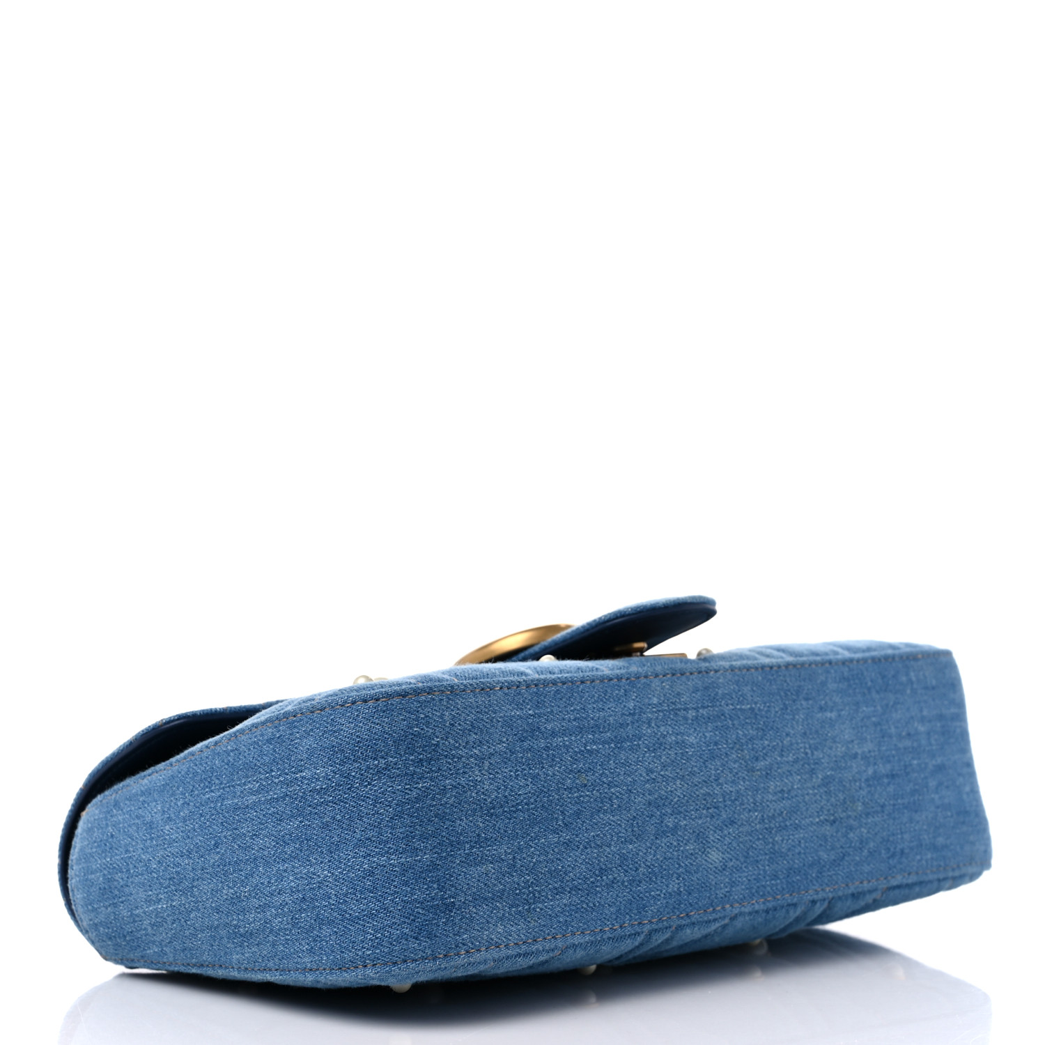 GUCCI Denim Matelasse Pearl Studded Small GG Marmont Shoulder Bag Blue GUCCI Denim Matelasse Pearl Studded Small GG Marmont Shoulder Bag Blue